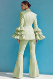 Blue 2-Piece Notched Lapel Women Suits With Ruffles