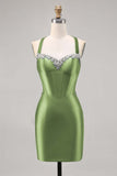 Beaded Corset Dark Green Homecoming Dress