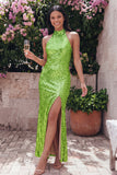 Sparkly Halter Gold Wedding Guest Dress