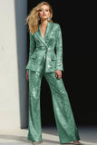 Silver Sequined Peak Lapel Women Prom Suits With Sash