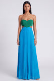 Strapless ColorBlock Pleated Pink and Orange A Line Formal Dress
