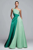Pink Colorblock A-Line One Shoulder Formal Dress