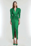 Sheath V-Neck Ruched Light Gold Formal Dress With Slit