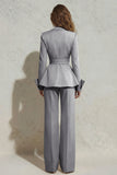 Peaked Lapel 2 Piece Ivory Ruffled Women Suits with Sash