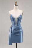Bodycon Corset Beaded Navy Homecoming Dress With Sash