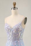 Light Blue Corset Appliqued Bodycon Homecoming Dress with Sequins