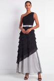 One Shoulder Black A Line Ruched Formal Dress with Ruffles