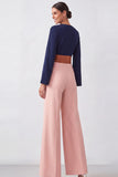 Long Sleeve Brown V Neck Mother of the Bride Jumpsuit with Bow