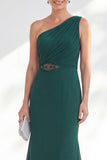 One Shoulder Green Mermaid Ruched Formal Dress