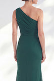 One Shoulder Green Mermaid Ruched Formal Dress