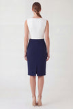 Colorblock Navy Bodycon Midi Work Dress with Slit