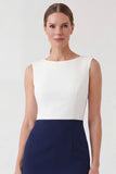 Colorblock Navy Bodycon Midi Work Dress with Slit