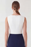 Colorblock Navy Bodycon Midi Work Dress with Slit