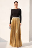 Metallic Long Sleeve A Line Black Golden Maxi Formal Dress