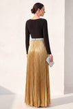 Metallic Long Sleeve A Line Black Golden Maxi Formal Dress