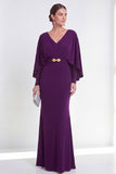 Purple Mermaid Long Sleeve Maxi Mother of the Bride Dress