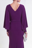 Purple Mermaid Long Sleeve Maxi Mother of the Bride Dress
