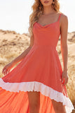 High Low Cowl Neck A Line Causal Dress with Ruffles