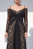 Cold Shoulder Black Lace A Line Maxi Mother of the Bride Dress