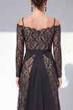 Cold Shoulder Black Lace A Line Maxi Mother of the Bride Dress