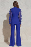 Ruffled Notched Lapel 2 Piece White Women Suits with Pockets