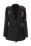 Black Shawl Lapel Beaded Sequin Prom Blazer With 3D Butterfly