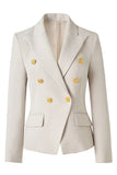 Black Slim Fit Peak Lapel Double Breasted Women Blazer