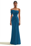 Dark Green One Shoulder Sheath Pleated Long Formal Dress