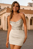 Strapless Corset Bodycon Blush Homecoming Dress with Sequins
