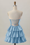 Orange Cut Out Tiered A Line Strapless Homecoming Dress with Beading
