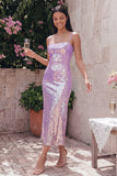 Sparkly Gold A Line Midi Wedding Guest Dress