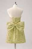 Light Yellow Strapless Floral A Line Homecoming Dress With Bow