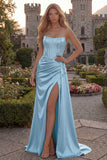 Strapless Corset Mermaid Burgundy Appliqued Prom Dress