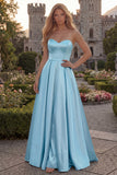 Strapless A Line Satin Fuchsia Maxi Prom Dress