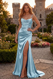 Burgundy Mermaid Satin Cowl Neck Maxi Prom Dress