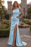 One Shoulder Mermaid Blush Ruched Prom Dress