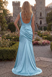 Cowl Neck Mermaid Burgundy Satin Prom Dress with Slit