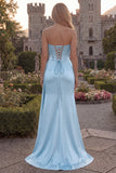 Strapless Corset Mermaid Burgundy Appliqued Prom Dress