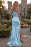 One Shoulder Mermaid Blush Ruched Prom Dress