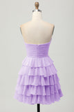 Yellow A Line Tiered Strapless Homecoming Dress with Bow