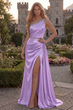 Sparkly One Shoulder Dark Green Ruched Prom Dress