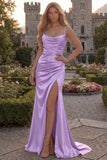 Burgundy Mermaid Satin Cowl Neck Maxi Prom Dress