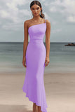 One Shoulder White Asymmetrical Engagement Dress