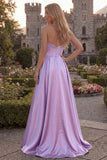 Strapless A Line Satin Fuchsia Maxi Prom Dress
