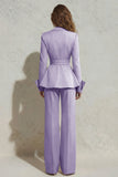 Peaked Lapel 2 Piece Ivory Ruffled Women Suits with Sash