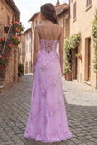 A Line Yellow Appliqued Maxi Prom Dress