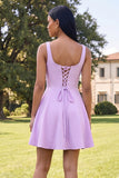 Square Neck Black Floral A Line Homecoming Dress