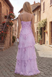 Tiered Appliqued Yellow Maxi Prom Dress