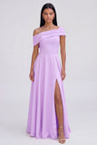 Asymmetrical Neck Yellow A Line Maxi Dress with Slit