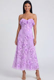 Strapless Ruffled A Line Floral Appliqued Yellow Wedding Guest Dress